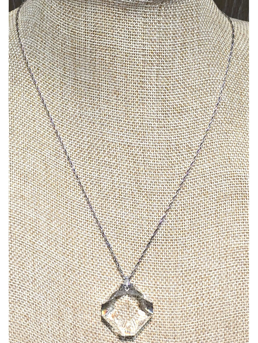 Sterling Silver Necklace w Faceted Crystal Pendant